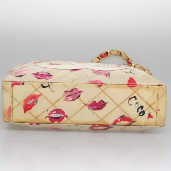 CHANEL Matelasse Chain COCO Mark Lip Tote Bag Vinyl Red CC Auth yk17404 - Picture 7 of 16